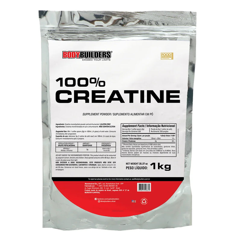 Creatina Pura Monohidratada 100% importada refil 1kg - Bodybuilders