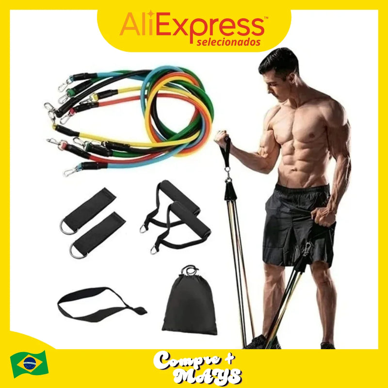 Kit extensor elástico completo com 11 itens, musculação funcional, portátil, prático, treino doméstico, exercício de alta resistência