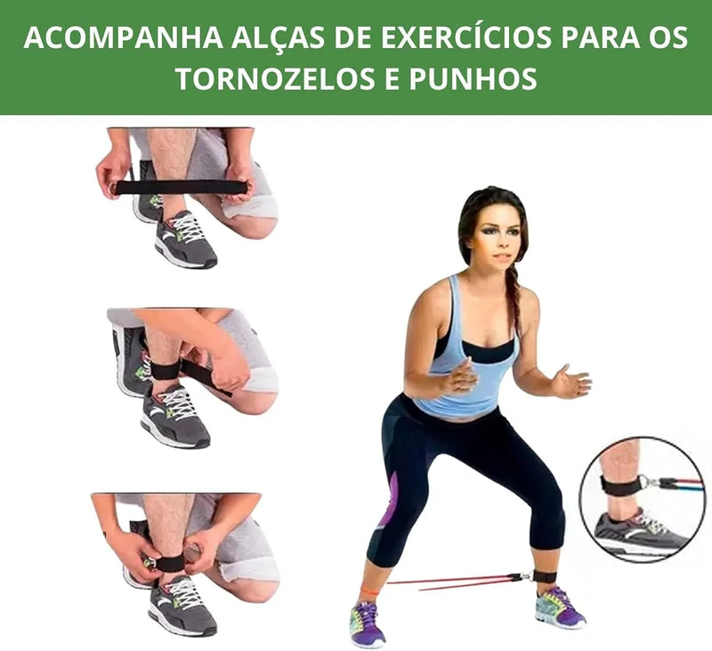 Kit extensor elástico completo com 11 itens, musculação funcional, portátil, prático, treino doméstico, exercício de alta resistência