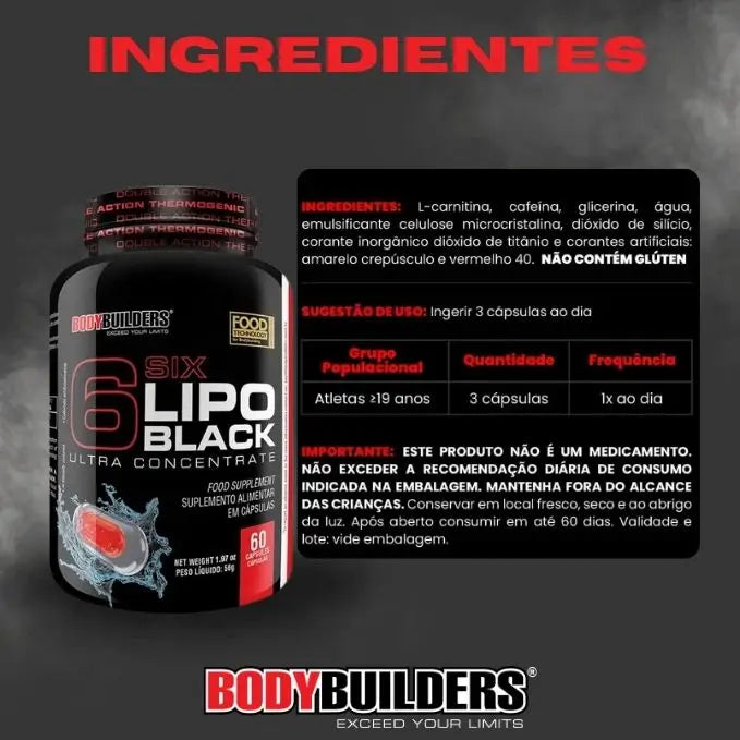 Termogenico Lipo 6 Black Ultra Concentrado 60 Cápsulas - Suplemento em Cápsulas para Queima de Calorias para Fisiculturistas