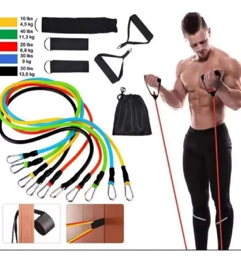 Kit 11 Elásticos Extensores Treino Funcional Academia para Desenvolvimento Muscular