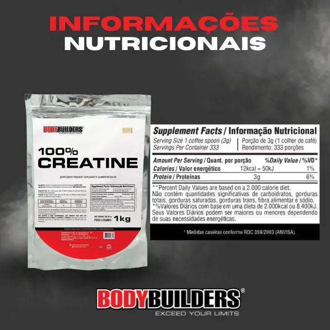 Creatina Pura Monohidratada 100% importada refil 1kg - Bodybuilders