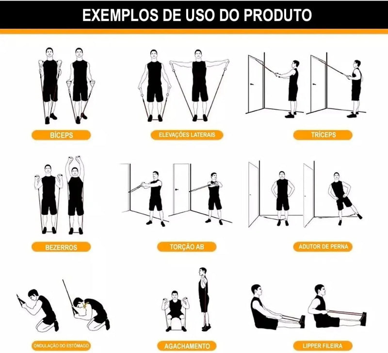 Kit extensor elástico completo com 11 itens, musculação funcional, portátil, prático, treino doméstico, exercício de alta resistência