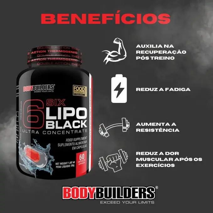 Termogenico Lipo 6 Black Ultra Concentrado 60 Cápsulas - Suplemento em Cápsulas para Queima de Calorias para Fisiculturistas