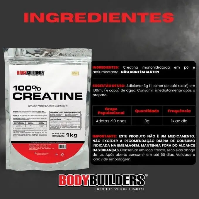 Creatina Pura Monohidratada 100% importada refil 1kg - Bodybuilders