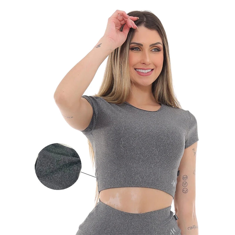 Camiseta Cropped de Manga Curta (FELPED Cropped fitness gym)