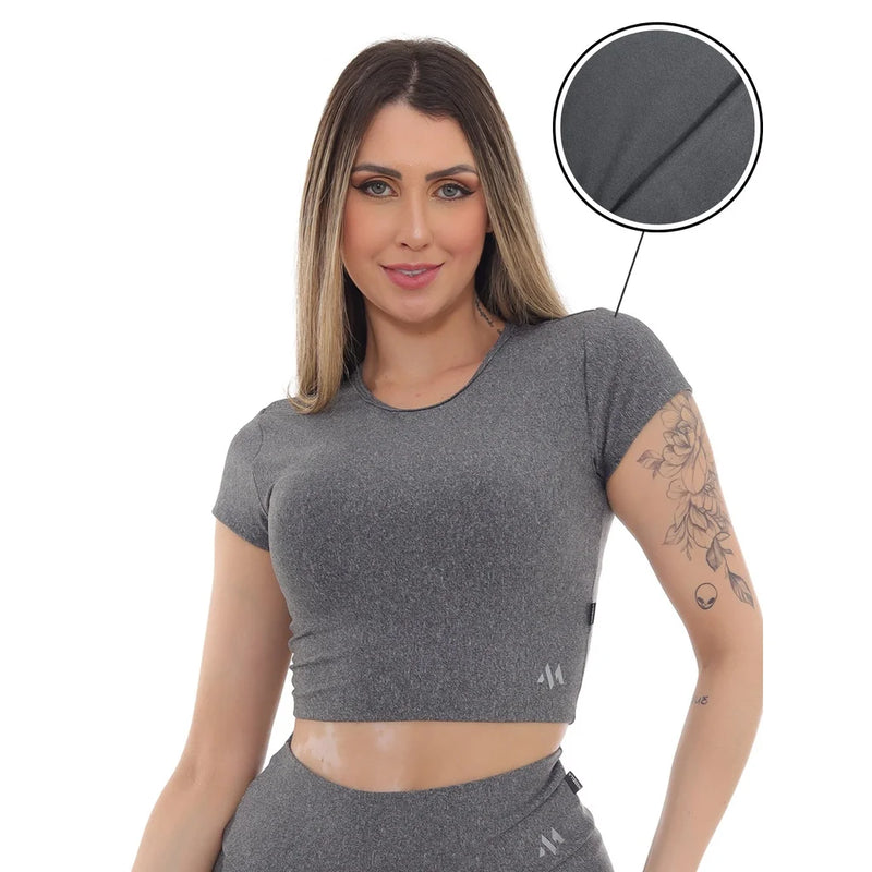 Camiseta Cropped de Manga Curta (FELPED Cropped fitness gym)