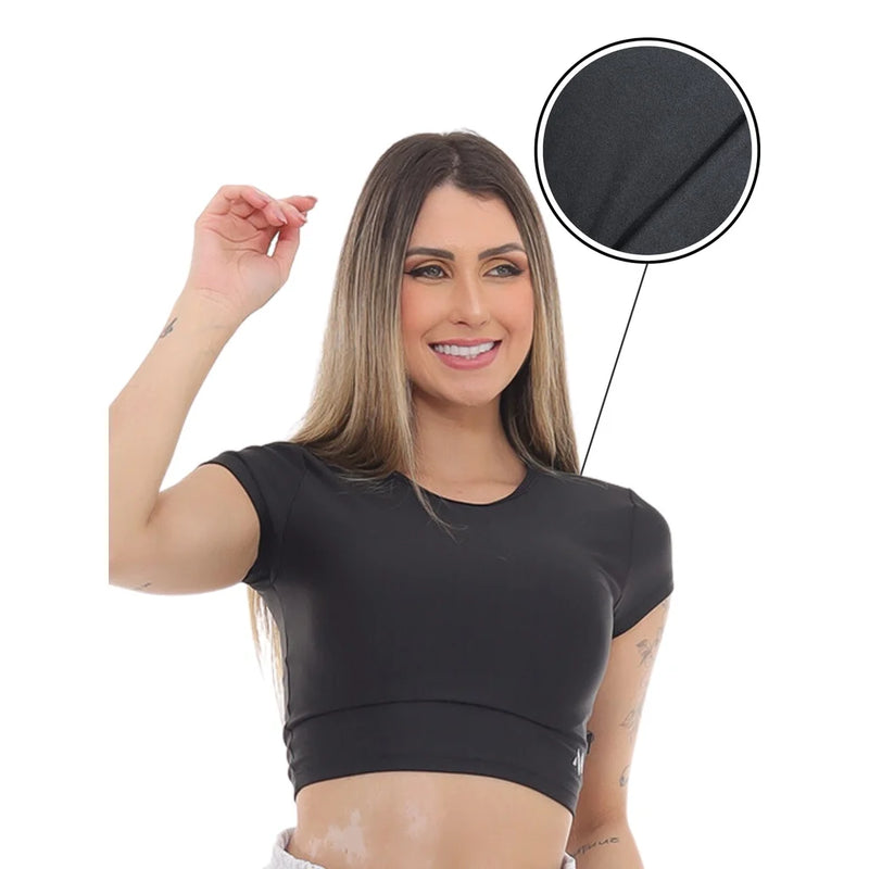 Camiseta Cropped de Manga Curta (FELPED Cropped fitness gym)